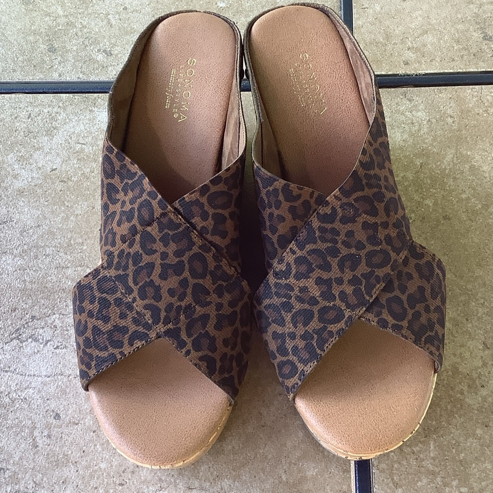 Sonoma Brown Leopard Crisscross Slide Mules